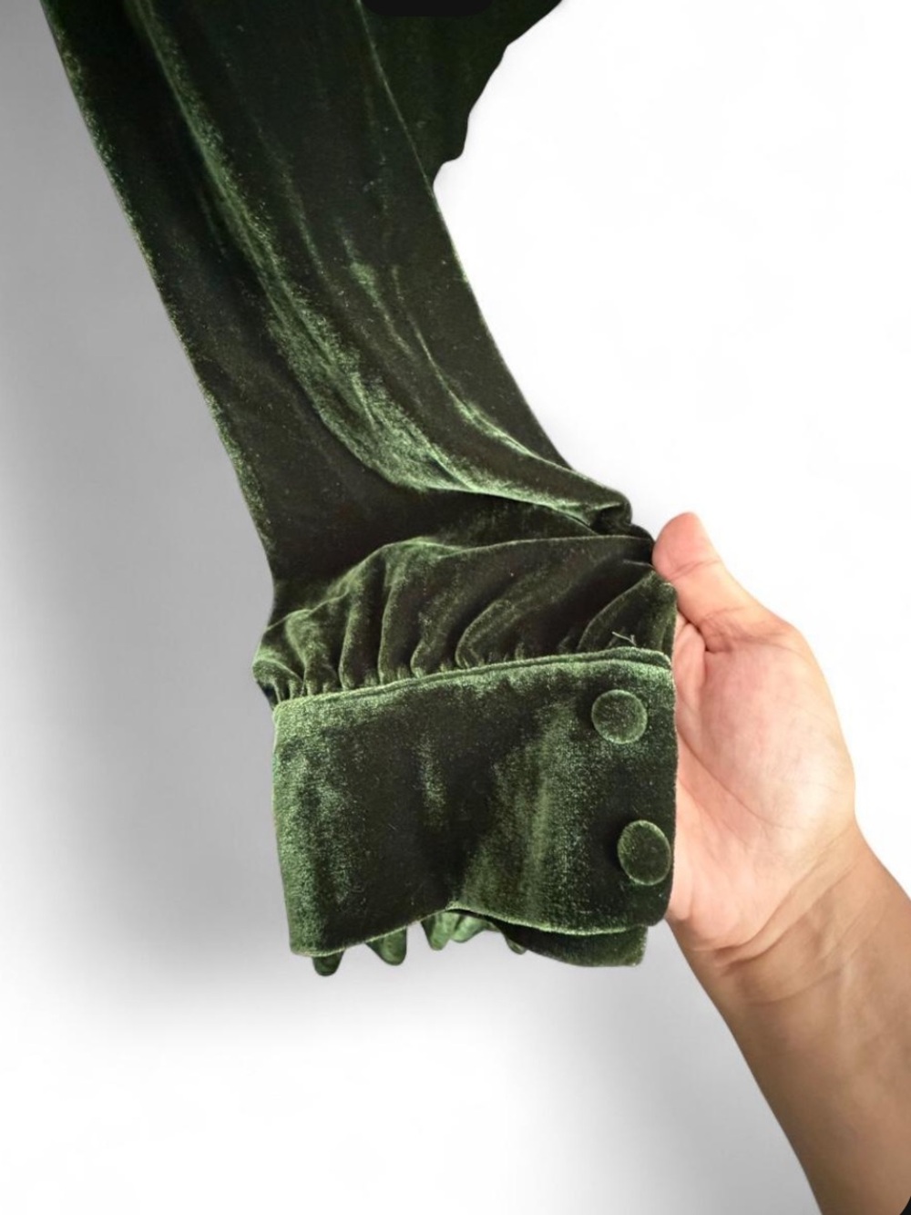 Cider Dark Green Velvet Long Sleeve Midi Dress - Picture 7 of 7
